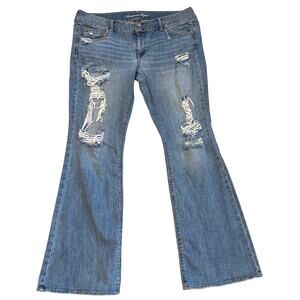 American Eagle Jeans Women 16 Artist Flare Leg Bohemian Hippie Thrashed Stretch